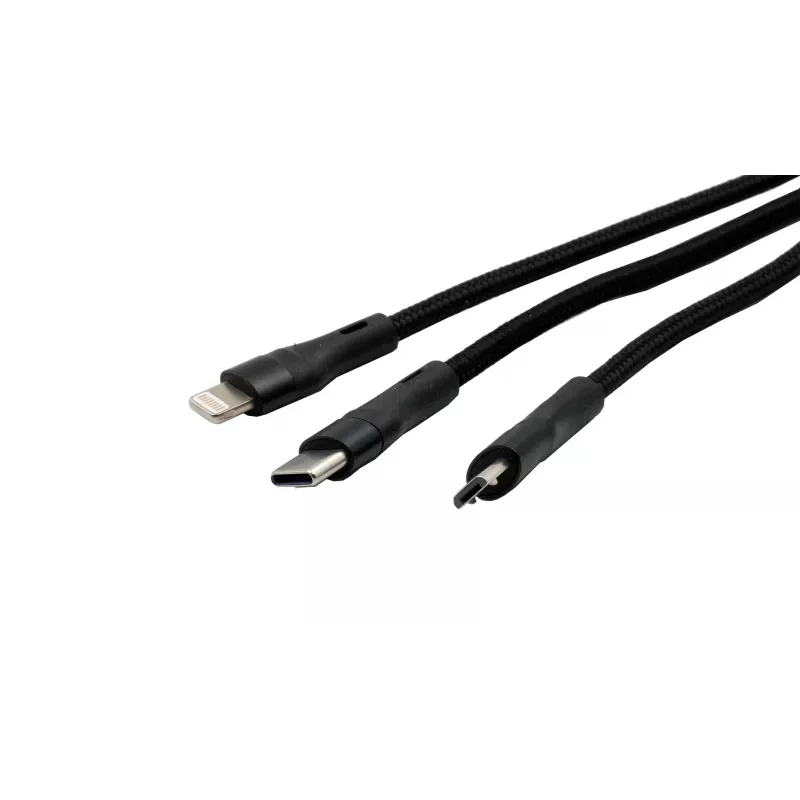 EXSYS EX-K1404 2-in-1 na 3-in-1 USB-C/A na USB-C/Micro B/Lightning nylonový opletený multi nabíjací a dátový kábel, 1,2m, čierny