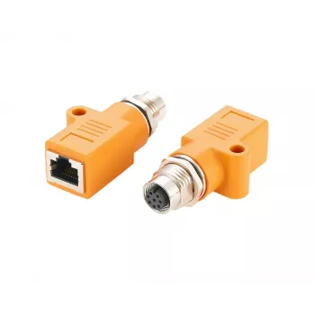 EXSYS EX-49501 priemyselný M12 A-kódovaný 8-pinový konektor samica na RJ45 konektor samica adaptér, Gigabit Ethernet, IP67