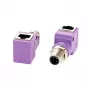 EXSYS EX-49522 M12 D-Code 4-Pin konektor samec na RJ45 konektor samica 90° uhlový priemyselný Ethernet adaptér