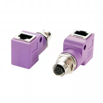 EXSYS EX-49523 M12 D-Code 4-Pin konektor samica na RJ45 konektor samica 90° priemyselný Ethernet adaptér