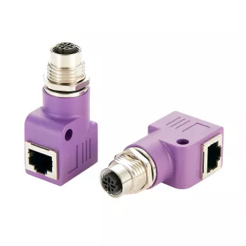 EXSYS EX-49523 M12 D-Code 4-Pin konektor samica na RJ45 konektor samica 90° priemyselný Ethernet adaptér