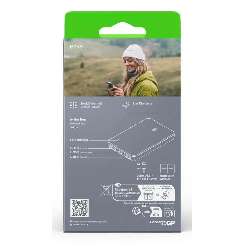 GP PowerBank B+ Series 5000 mAh machovo zelená (GPPBB05BGYBSR523)