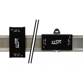 EXSYS EX-1502HMVS priemyselný 1-port USB-C 3.2 Gen 1 na USB-A adaptér s 15KV ESD ochranou proti prepätiu, montáž na DIN lištu, 9-48V DC