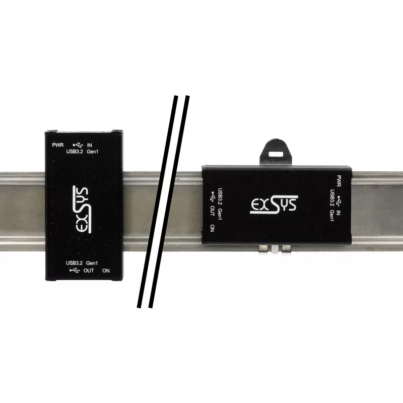 EXSYS EX-1502HMVS priemyselný 1-port USB-C 3.2 Gen 1 na USB-A adaptér s 15KV ESD ochranou proti prepätiu, montáž na DIN lištu, 9-48V DC