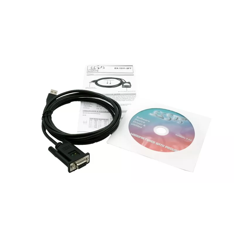 EXSYS EX-1311-2FT USB 2.0 na RS-232 sériový adaptér, DB9 konektor samica, čipová sada FTDI, priemyselný teplotný rozsah