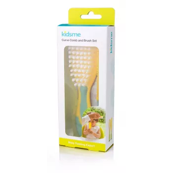 Kidsme Detská kefa na vlasy a hrebeň súprava – mäkké štetiny, bez BPA, ergonomická, biela/sivá