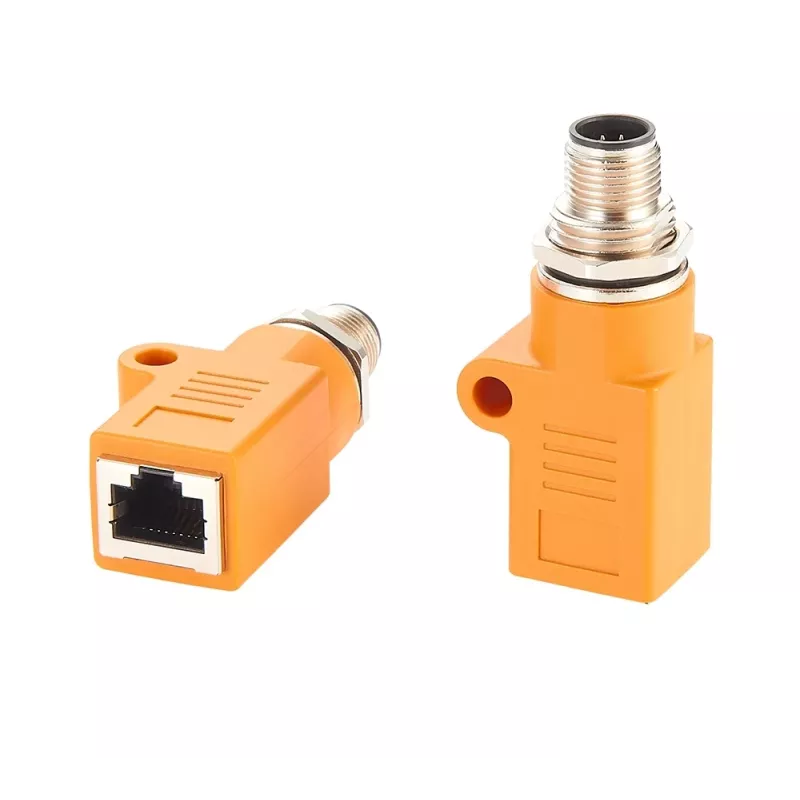 EXSYS M12 A-kódovaný 8-pólový konektor samec na RJ45 konektor samica tienený adaptér, IP67, Gigabit, PoE EX-49500
