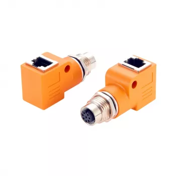 EXSYS M12 A-kódovaný 8-pólový konektor samica na RJ45 konektor samica 90° adaptér EX-49503