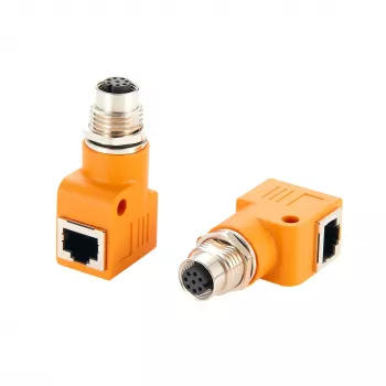 EXSYS M12 A-kódovaný 8-pólový konektor samica na RJ45 konektor samica 90° adaptér EX-49503