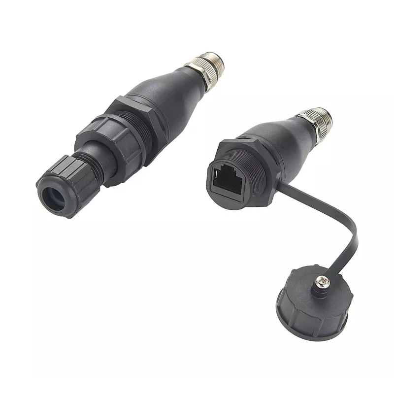 EXSYS EX-49504 M12 A-Code 8-Pin konektor samec na RJ45 konektor samica priemyselný Ethernet adaptér, IP67