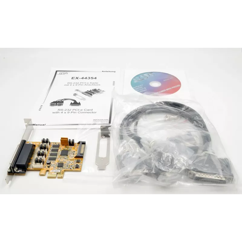 EXSYS EX-44354 4-portová PCIe RS-232 sériová karta s Low-Profile bracket, FTDI čipset