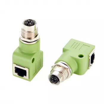 EXSYS EX-49543 M12 X-coded 8-pinový konektor samica na RJ45 konektor samica 90° adaptér, 10GbE, IP67