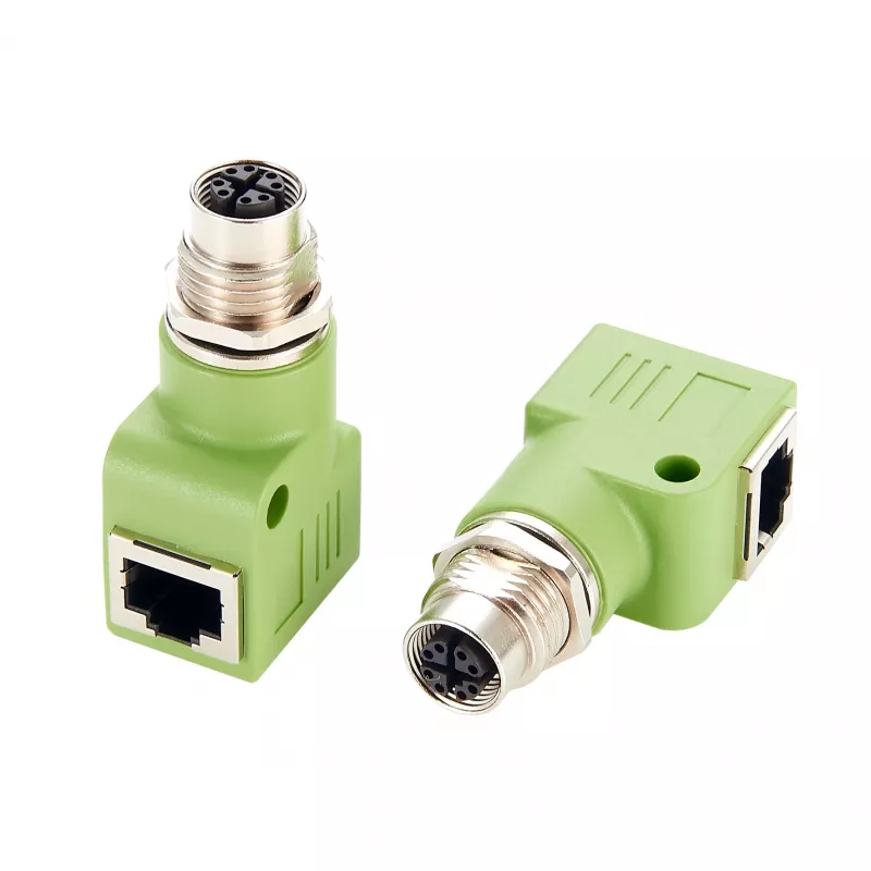 EXSYS EX-49543 M12 X-coded 8-pinový konektor samica na RJ45 konektor samica 90° adaptér, 10GbE, IP67