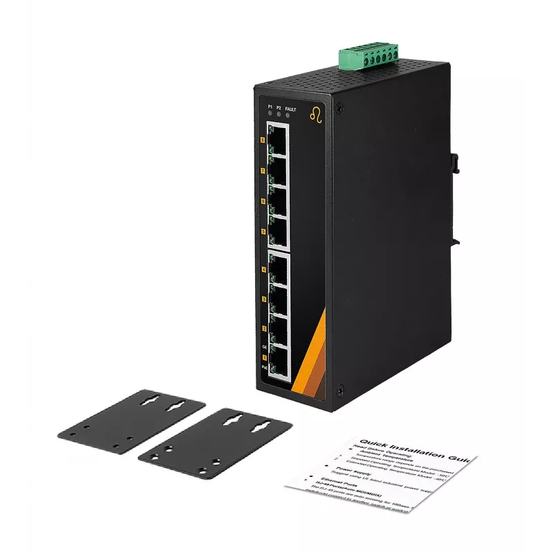 EXSYS EX-6226POE priemyselný 8-portový Gigabit PoE+ switch, 12-36VDC, DIN lišta