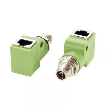 EXSYS M12 X-kódovaný 8-pin konektor samec na RJ45 konektor samica 90° priemyselný Ethernet adaptér, 10Gbps, IP67, tienený EX-49542