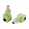 EXSYS M12 X-kódovaný 8-pin konektor samec na RJ45 konektor samica 90° priemyselný Ethernet adaptér, 10Gbps, IP67, tienený EX-49542