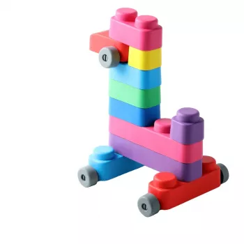 Gerardo's Toys GT3100 mäkká stavebnica s kolieskami, 14 dielov (10 kociek + 4 diely s kolieskami)