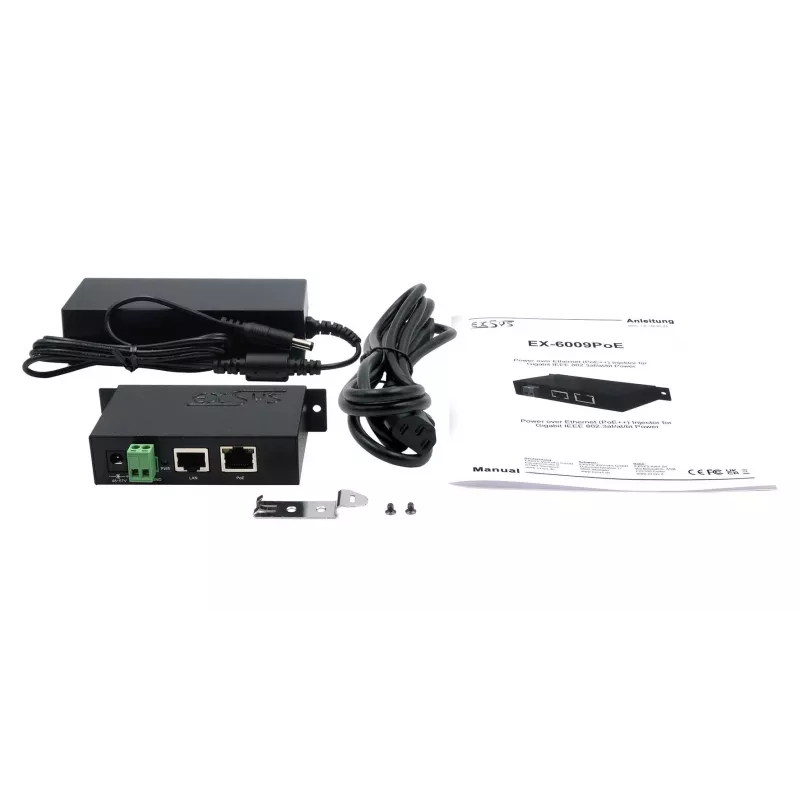 EXSYS EX-6009POE 90W Gigabit PoE++ injektor, 48-57V DC vstup na svorkovnicu, IEEE 802.3bt Type 4, montáž na DIN lištu/stenu