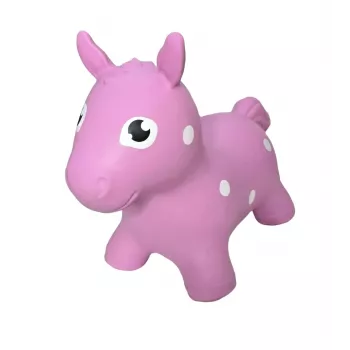Gerardo's Toys ružový skákací kôň – skákacia hračka pre deti, odolné PVC, nosnosť 50 kg, výška sedadla 28 cm, certifikované CE a EN71
