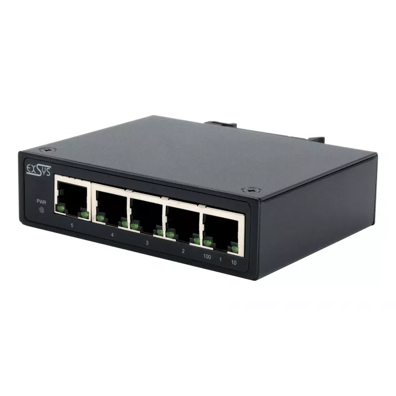 EXSYS 5-portový priemyselný Ethernet switch, 10/100 Mbps, DIN lišta, -40° až +75°C EX-6200-T