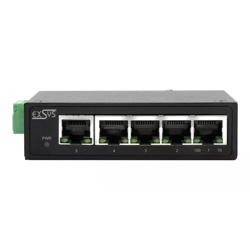 EXSYS 5-portový priemyselný Ethernet switch, 10/100 Mbps, DIN lišta, -40° až +75°C EX-6200-T