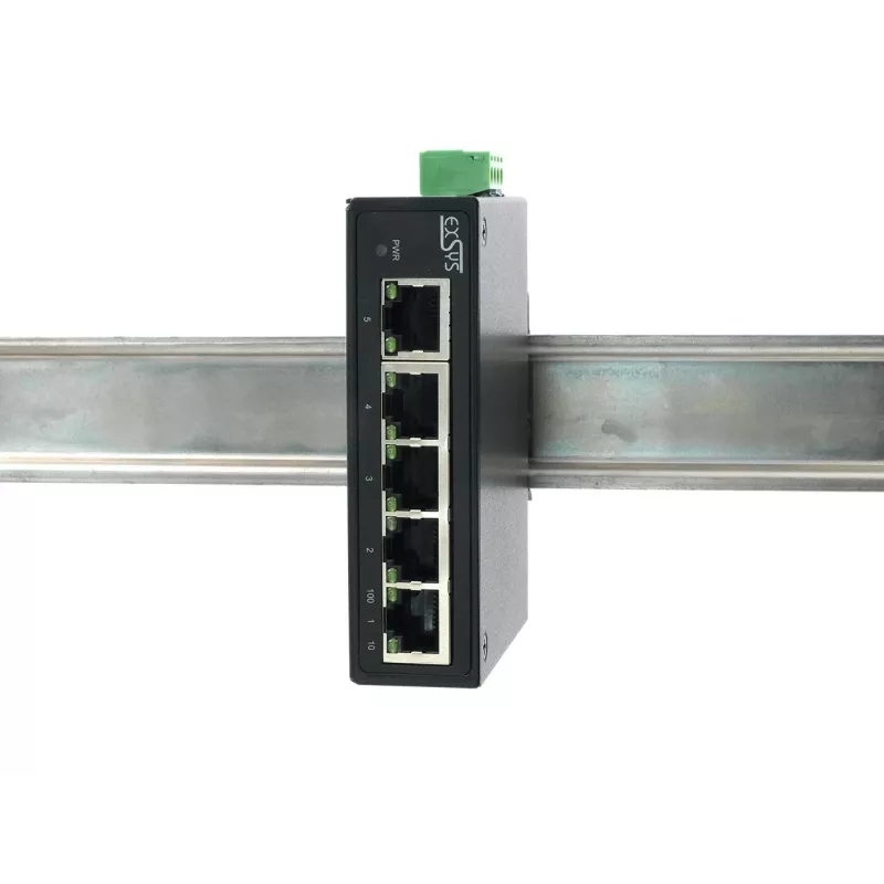 EXSYS 5-portový priemyselný Ethernet switch, 10/100 Mbps, DIN lišta, -40° až +75°C EX-6200-T