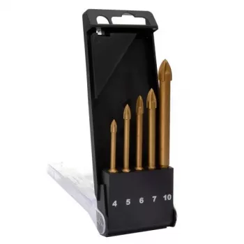 C.K Tools T3059 sada vrtákov na sklo, 5-dielna (4-10 mm), hrot z karbidu volfrámu, na sklo, dlaždice, keramiku, porcelán, zrkadlá
