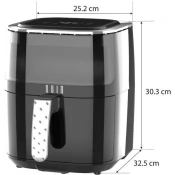 QUIN 4,5L digitálna teplovzdušná fritéza, 1500W, 80-200°C, 60-min časovač, 8 predvolieb, čierna