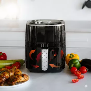 QUIN 4,5L digitálna teplovzdušná fritéza, 1500W, 80-200°C, 60-min časovač, 8 predvolieb, čierna