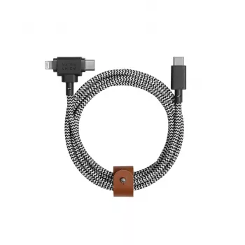 Native Union Belt Cable Duo USB-C na USB-C/Lightning pletený kábel 1,5 m čierna