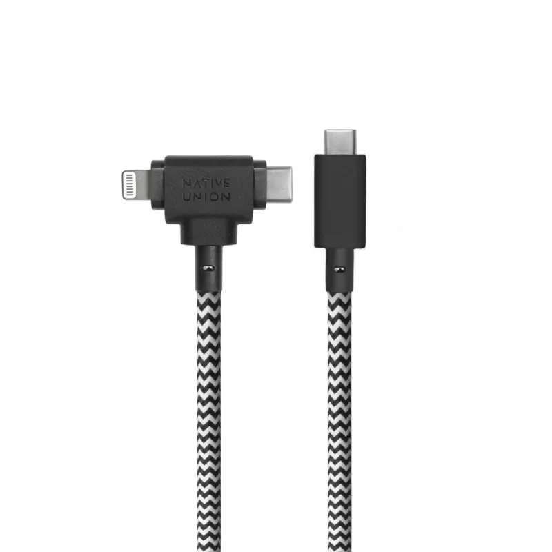 Native Union Belt Cable Duo USB-C na USB-C/Lightning pletený kábel 1,5 m čierna