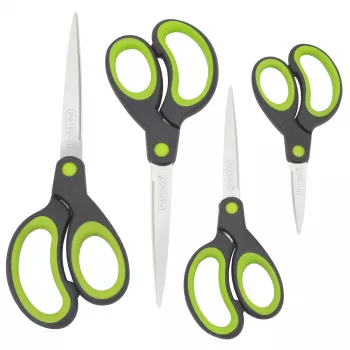 Rapesco Soft Grip sada nožníc, 4 diely, čepele z nehrdzavejúcej ocele, ergonomické rukoväte, 21cm/17cm/13cm/9cm, čierna/sivá 1576
