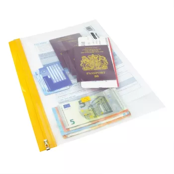 Rapesco Zippi Bags A5+ vrecká na zips, 250 x 195 mm, transparentné s modrým, oranžovým, zeleným, červeným, žltým okrajom, balenie 5 ks 1502