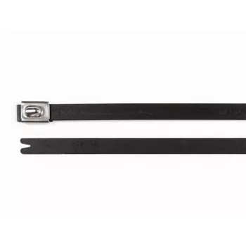 HellermannTyton 111-00294 MBT8HFC-SS316/SP-BK káblová páska z nehrdzavejúcej ocele, 201 mm x 7,9 mm, čierna, guľôčkový uzáver, UV stabilizovaná
