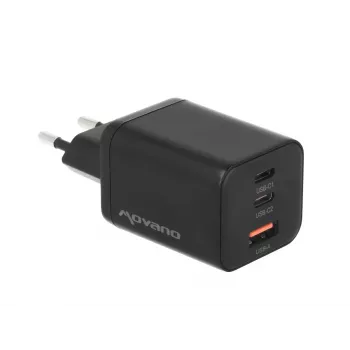 MOVANO GaN 65W 2x USB-C PD + USB-A nabíjačka (čierna)