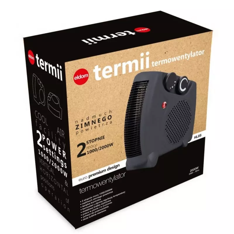 ELDOM HL8S teplovzdušný ventilátor elektrické vykurovacie zariadenie interiérové sivé 2000 W