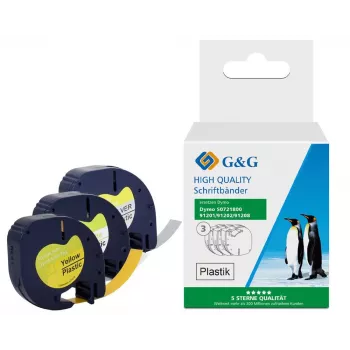 G&G TD-RL-D-91201/2/8-3P sada popisovacích pások, 12 mm, balenie 3 ks (biela, žltá, strieborná na čiernej), kompatibilná s DYMO D1
