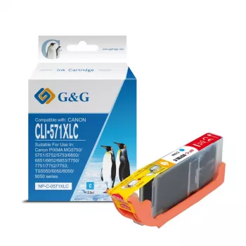 G&G vysokovýťažová azúrová atramentová kazeta kompatibilná s Canon CLI-571XLC / 0332C001 (13857)