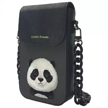 Nimmy Big Eyed Pet 2.0 Panda Taška cez rameno na telefón - Čierna PU koža