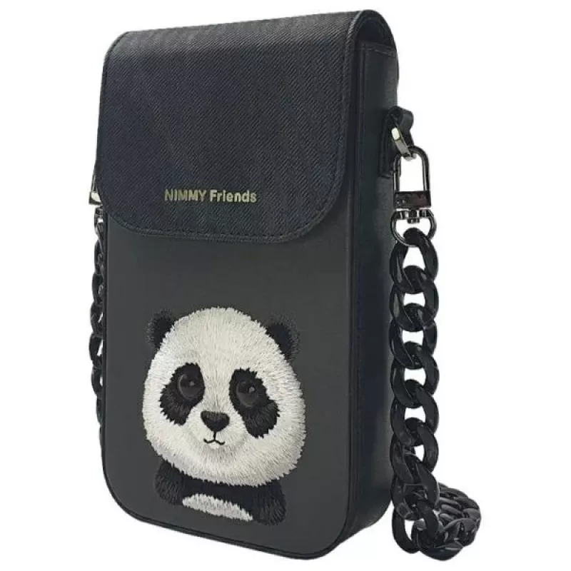 Nimmy Big Eyed Pet 2.0 Panda Taška cez rameno na telefón - Čierna PU koža