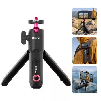 ULANZI MT-55 4-in-1 mini statív selfie tyč rukoväť klip na batoh s guľovou hlavou, 1/4 palca skrutka, držiak na telefón 60-85mm, hliníková zliatina, čierna