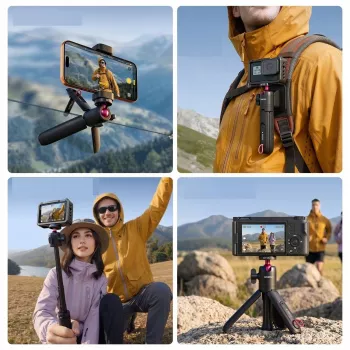ULANZI MT-55 4-in-1 mini statív selfie tyč rukoväť klip na batoh s guľovou hlavou, 1/4 palca skrutka, držiak na telefón 60-85mm, hliníková zliatina, čierna