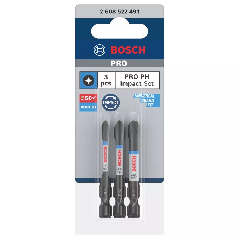 Bosch 2608522491 Phillips PH2 sada bitov, 3 kusy, 25 mm, 1/4 palcový šesťhranný driek