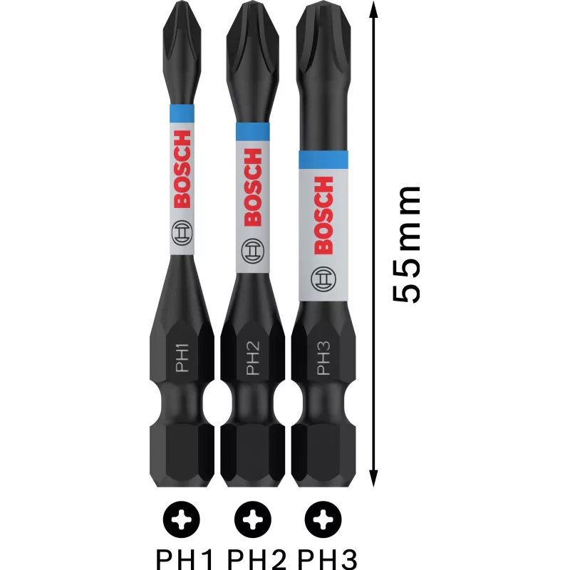 Bosch 2608522491 Phillips PH2 sada bitov, 3 kusy, 25 mm, 1/4 palcový šesťhranný driek