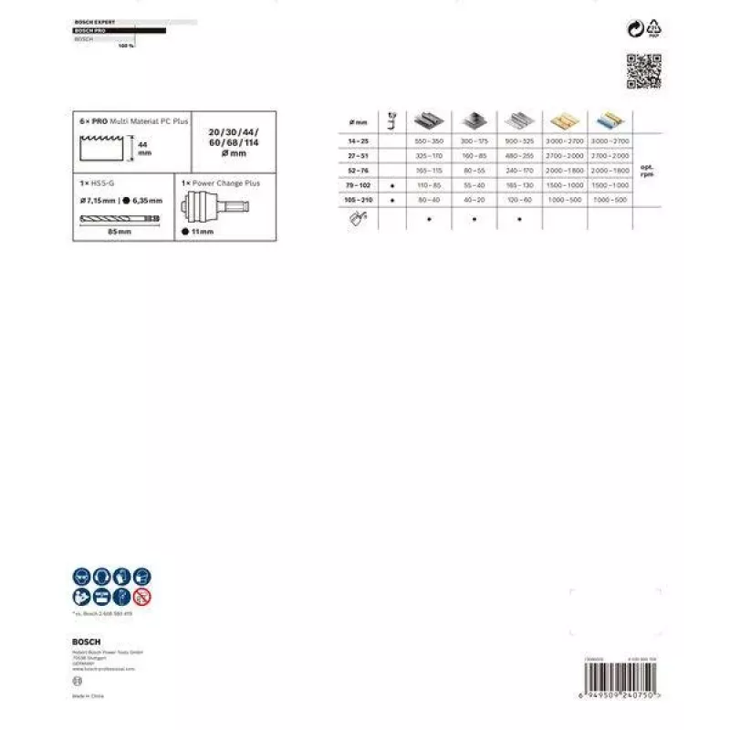 Bosch Progressor pre drevo a kov sada dierových píl, 7-dielna, priemer 20-114 mm, Power Change upínanie, HSS bi-metal, s kufrom 2608594431