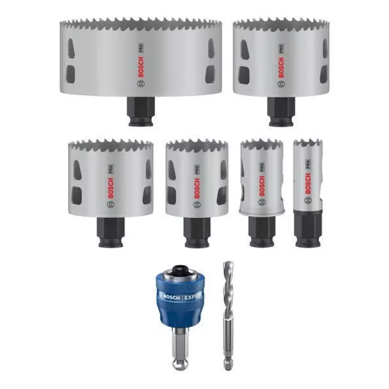 Bosch Progressor pre drevo a kov sada dierových píl, 7-dielna, priemer 20-114 mm, Power Change upínanie, HSS bi-metal, s kufrom 2608594431
