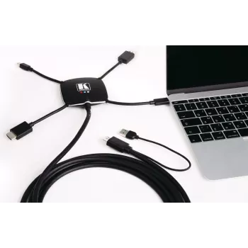 Kramer K-SPIDER multi-format prezentačný adaptérový kábel - HDMI/DisplayPort/Mini DisplayPort/USB-C na HDMI/USB - 3,05 m - 4K aktívny 91-00015599