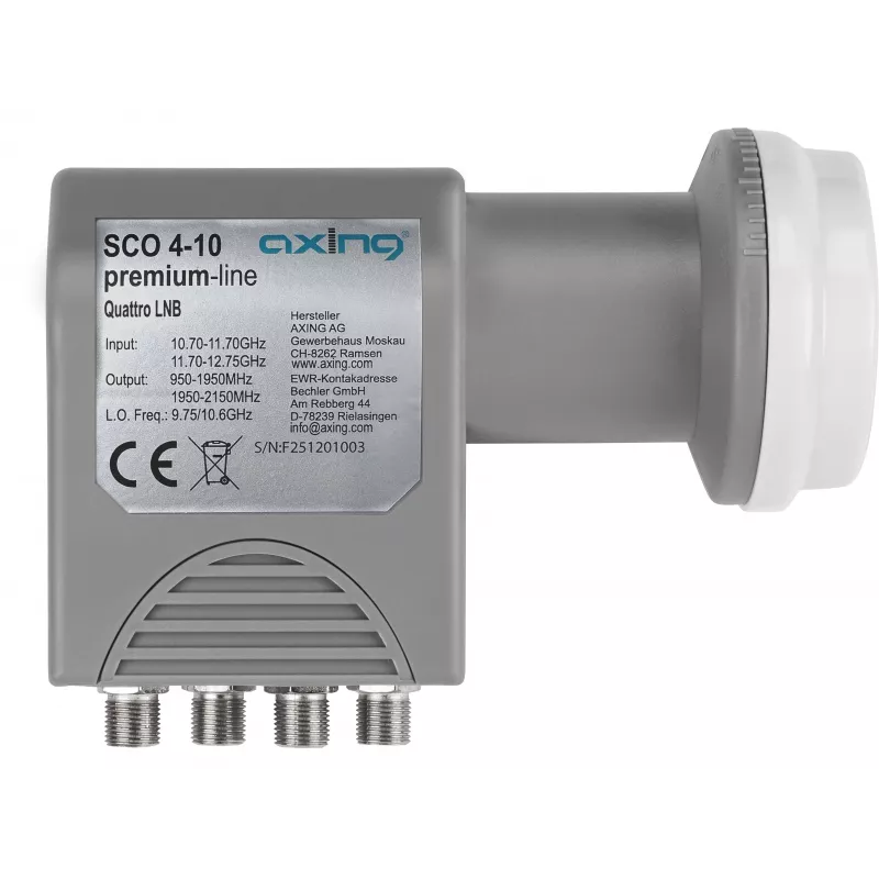 AXING SCO 4-10 Quattro LNB, 40 mm feedhorn, 4 výstupy, UHD/3D Ready SCO00410