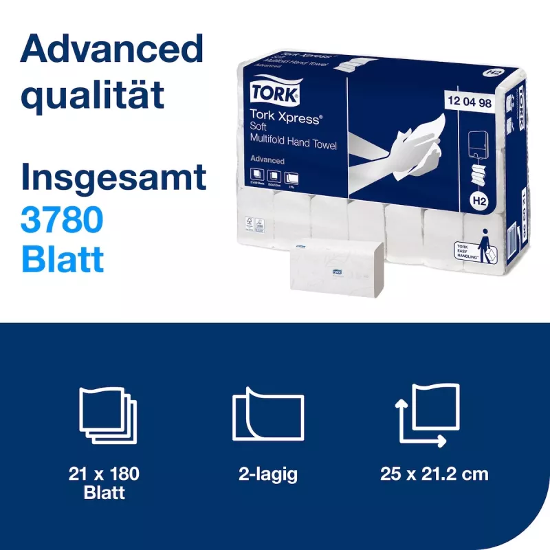 TORK Xpress Soft H2 Advanced Interfold 2-vrstvové papierové uteráky, biele, 3780 listov (120498)