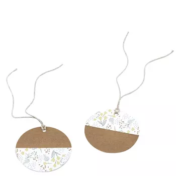Artoz papierové darčekové visačky hnedá biela Hangtag Set Kraft okrúhle 6,5 cm 6 ks (144500-255)